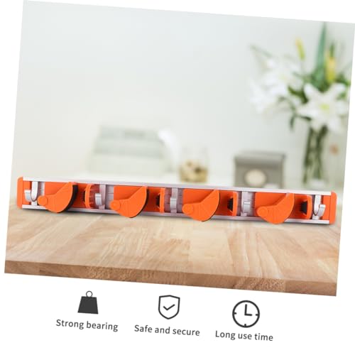 Metal Wall-Mounted Broom Shelf Heavy Duty Aluminum Hooks for Garden and Kitchen Organization Storage Orange for Mops and Cleaning Tools
