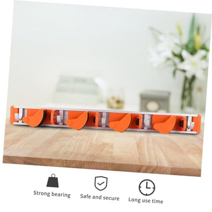 Metal Wall-Mounted Broom Shelf Heavy Duty Aluminum Hooks for Garden and Kitchen Organization Storage Orange for Mops and Cleaning Tools