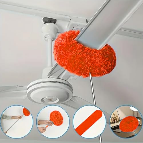 Duster Mop with Extension,Dust Mop Reusable Fan Cleaning Tool for Home, Car, Office, Blades, Windows, Glass Furniture,Orange - color: Orange