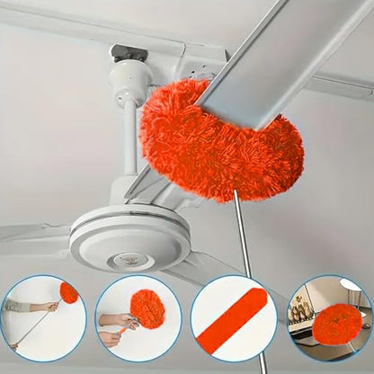 Duster Mop with Extension,Dust Mop Reusable Fan Cleaning Tool for Home, Car, Office, Blades, Windows, Glass Furniture,Orange - color: Orange