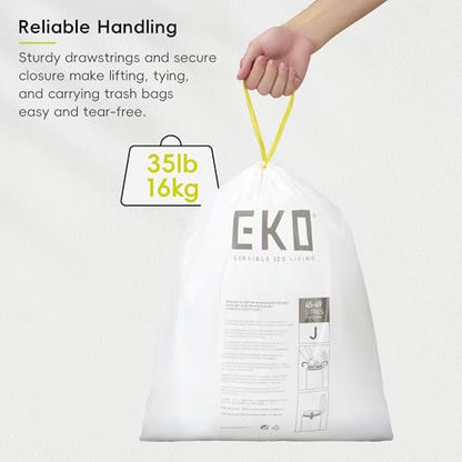 EKO 12.9 Gallon / 45-49 Liter, 110 Count Drawstring Trash Bags, Extra-Strong Unscented Garbage Bags, Easy-Dispense Roll for Kitchen & Household Use, Resists Tears, Leaks and Punctures, Code J, White - size: 110 Count (Pack of 1), style: 12.9 Gallon Bags/C