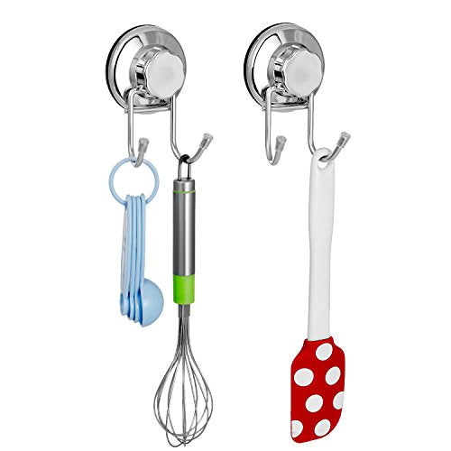 SANNO Double Suction Hooks Suction Cups Vacuum Hook for Flat Smooth Wall Surface Towel Robe Bathroom Kitchen Shower Bath Coat, Stainless Steel (2 Pack) - color: stainless steel-2, size: 2 Pack
