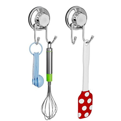 SANNO Double Suction Hooks Suction Cups Vacuum Hook for Flat Smooth Wall Surface Towel Robe Bathroom Kitchen Shower Bath Coat, Stainless Steel (2 Pack) - color: stainless steel-2, size: 2 Pack