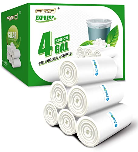 FORID Clear Small Trash Bags, 4 Gallon Garbage Bags, Wastebasket Bin Liners 330 Count Plastic Trash Bags for Bathroom Bedroom Office Trash Can 15 Liters - Durable & Thick Trash Bag - size: 330 Count (Pack of 1), style: Clear 4 Gal