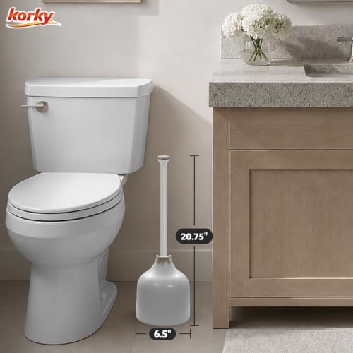 Korky Gray Toilet Plunger and Holder – Heavy Duty Compact Design – Fast Clog Removal – Easy to Clean - Made in USA - color: Gray