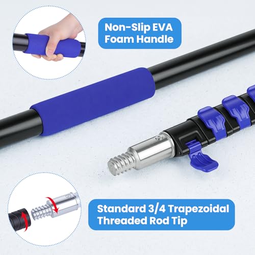 25ft High Reach Extendable Duster Kit with 4.5-18ft Extension Pole - Ceiling Fan Blade Cleaner, Spider Web Brush Cobweb Remover, Window Squeegee Kit with Telescoping Wand, Extended Extra Long Handle - size: 18FT POLE (Reach 25FT High)