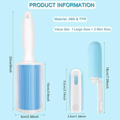 Reusable Washable Lint Roller 3 Pack, Sticky Gel Lint Rollers, Cat Dog Pet Hair Lint Remver Cleaner for Clothes, Carpet, Travel, 1 Large Roller with Dust Cover and 2 Mini Portable Small Lint Brush - size: 1 Large+2 Mini