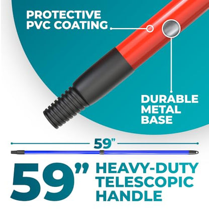 HELOMOR Bundle of 2-Pack Telescopic Metal Broom Handles Pull Broom, 59' Long and 1.87' Wide, with 3-Pack Floor Squeegee Wiper Heads Refill Mop Foam Dual Moss, 16" L for Cleaning Indoor Households
