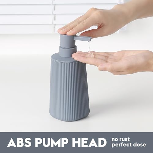 Small Soap Dispenser for Bathroom and Kitchen, Modern Farmhouse Striped Style Plastic Hand Soap Dish Soap Dispenser with Pump Matte Gray - color: Gray