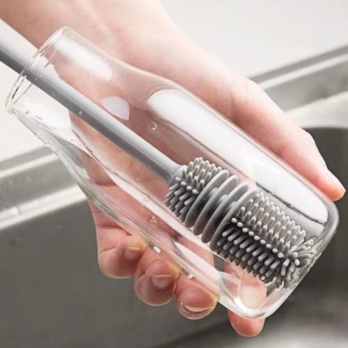 2 Pack Long-Handled Silicone Cleaning Brush - Versatile Cup & Bottle Cleaner, Reusable Scrubber for Kitchen, Bathroom & Car, Long Handle for Easy Reach