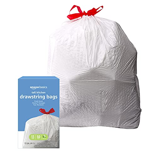 Amazon Basics Flextra Strength Tall Kitchen Drawstring Trash Bags,Fresh Scent,Tear Resistant,13 Gallon,50 Count (Pack of 2) - size: 50 Count (Pack of 2)