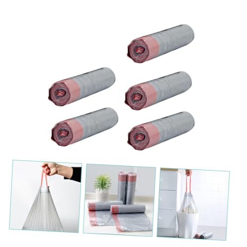 Abaodam 5 Rolls Drawstring Trash Bags Thickened Disposable Garbage Bags Strong Rubbish Pouches for Kitchen Use with Easy Tie Closure and Load-bearing Design Random Color