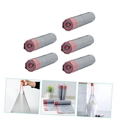 Abaodam 5 Rolls Drawstring Trash Bags Thickened Disposable Garbage Bags Strong Rubbish Pouches for Kitchen Use with Easy Tie Closure and Load-bearing Design Random Color