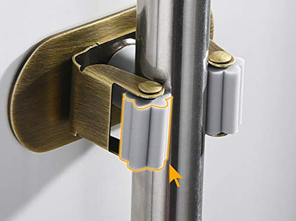 Mop Broom Holder Wall Mount Garden Tool Organizer, Brass Heavy Duty Tool Hanger with 3 Racks 4 Hooks for Kitchen Bathroom Closet Garage Office Laundry