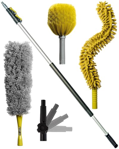 DOCA Telescoping Pole 5-12 Ft - Extension Pole for Cleaning, Feather Duster, Window Washing Kit, Paint Roller, Window Squeegee - High Reach Extendable Kit for Indoor & Outdoor - Duster Kit - size: 12 Ft, style: Duster Kit