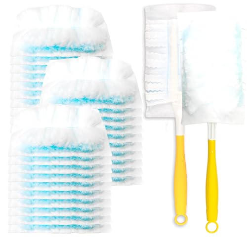 BDS-HOME 30 Count Electrostatic Duster Refills, 180°Multi-Surface Dusting Compatible with Duster Microfibre Feather Dusters Replacement Kit with 2 Handles for Home Office Furniture Cleaning
