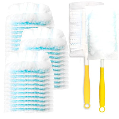 BDS-HOME 30 Count Electrostatic Duster Refills, 180°Multi-Surface Dusting Compatible with Duster Microfibre Feather Dusters Replacement Kit with 2 Handles for Home Office Furniture Cleaning