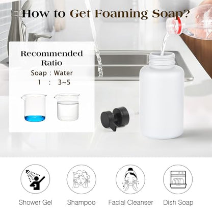 Luxspire Foaming Soap Dispenser, Glass Foam Pump Soap Dispenser, Non-Slip Hand Soap Bottle with 5 Waterproof Labels, 15 Oz Refillable Liquid Soap Bottle for Bathroom & Kitchen, White, 2 Pack - color: White