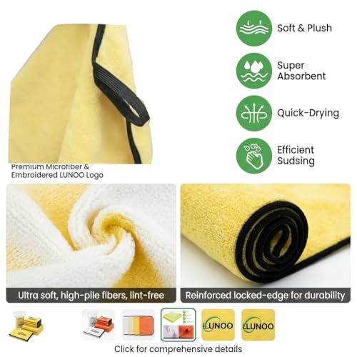 Microfiber Car Wash Towel Set (Pack of 6), 2X 11.8"x15.7" + 4X 11.8"x11.8", Ultra Soft Lint-Free Absorbent Drying Cloth for Auto Detailing, Scratch-Free & Quick Dry