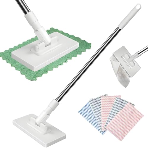 Disposable Dust Mop with Pressure Clamping System, 39 inch Long Handle Wet and Dry Flat Mopping Sweeper Stick with Locking Head & Sweeping Cloths for Multi Surface Floor Cleaning (1 mop+5 Clothes) - color: 1 Mop+5 Clothes