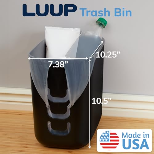 STORi Luup Trash Can (Black) - Reuse Grocery Bags - Plastic Garbage Container for Bathroom, Vanity, Laundry Room, Kitchen, Office, Garage - 2.5 Gallon Wastebasket with Hooks to Secure Trash Bags - color: Black