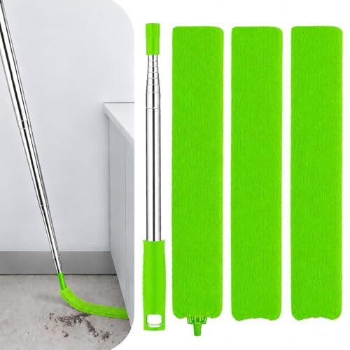 Retractable Gap Dust Cleaner with Extension Pole 30'' to 100'', Cleaning Tools with 3 Microfiber Dusting Cloths, Extendable Long Handle Duster for Cleaning Under Refrigerator Furniture Appliance Green - color: Green