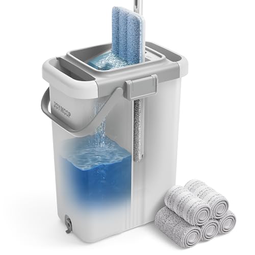 JOYMOOP Flat Mop System, Microfiber Mop and Bucket Set, White, Hands-Free Floor Cleaning Mop for Household & Commercial Use, Wet and Dry Cleaning, Includes 3 Washable Pads - color: White Max551