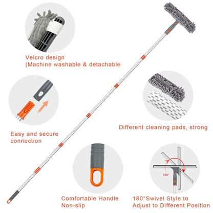BITOPE Window Cleaner Tool Squeegee for Window Cleaning with 86" Extendable Pole Microfiber & Chenille Pad Squeegy for Exterior High Window Shower Door Glass Car RVs