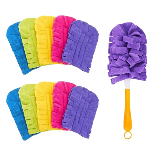 10 Pack Reusable Fleece Duster Refills with Detachable Handle, Washable Microfiber Dusters for Cleaning, 360° Dry Wet Microfiber Duster Refill Compatible with Standard Cleaning Handles (10)