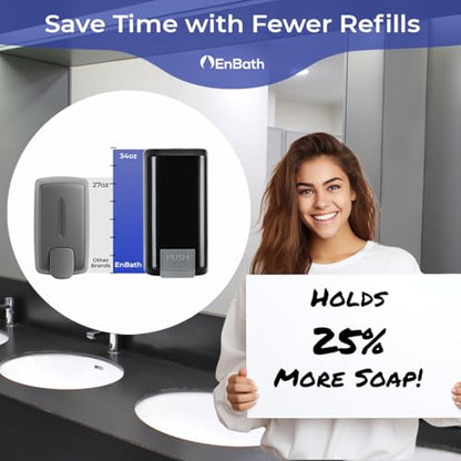 Wall Mounted Soap Dispenser with Large 34 oz. Capacity (2-Pack) - Black Commercial Hand Soap Dispensers or Hand Sanitizer Wall Mount Units That Hold 25 pct More Than Other Brands - ADA Compliant - size: 2-Pack