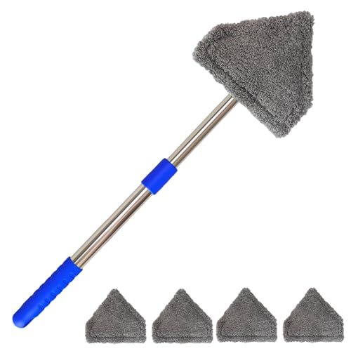 Windshield Squeegee Car Cleaning Tool, Equipped with 4 Reusable and Washable Ultra-Fine Fiber Pads, 13-16.7 inches Extendable Handle Can Rotate 180° Suitable for Car Glass and Household Windows
