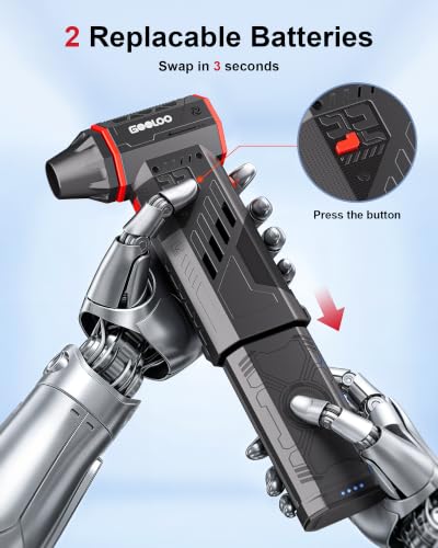 GOOLOO F5 Compressed Air Duster, Dual Removable Batteries, 180,000RPM Electric Air Duster, 3-Gear Adjustable Mini Handheld Leaf Air Blower Cordless for Car Detailing, PC, Keyboard, Snow Cleaning - size: Dual Batteries-F5