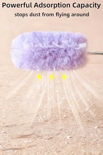 Heavy Duty Duster Refills, Disposable Dusters Kit for Cleaning Dusting Furniture Blind Ceiling Fan, Multi Surface 360 Feather Duster(10)+3FT Extended Handle（1） (pueple) - color: Pueple