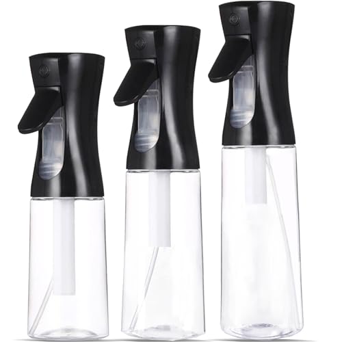 3 Pack Continuous Spray Bottle Atomizing Mister for Hair,Plants,Cleaning,Travel Fine Mist Water Spray Bottles for Styling,Refillable Empty Spray Bottles Black&Transparent (200ml+300ml+500ml) - color: A