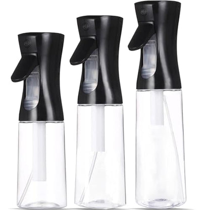 3 Pack Continuous Spray Bottle Atomizing Mister for Hair,Plants,Cleaning,Travel Fine Mist Water Spray Bottles for Styling,Refillable Empty Spray Bottles Black&Transparent (200ml+300ml+500ml) - color: A