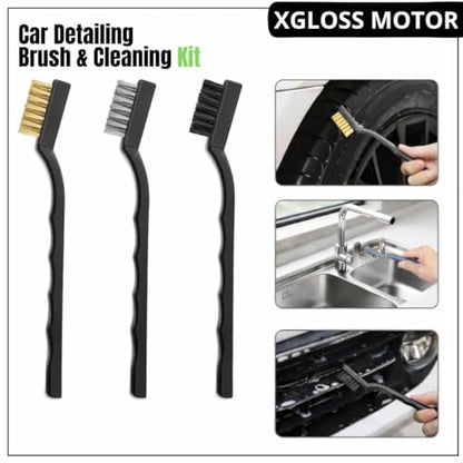 XGloss Motor™ 19-Piece Car Detailing Brush & Cleaning Kit – Drill Brush Set, Detail Brushes, Wheel Brushes, Wash Mitt, Towel, Vent & Dusting Brushes, Applicator Pad & Storage Bag