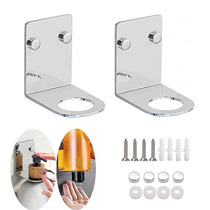 BiJun Soap Bottle Dispenser Holder Wall Mounted, Hand Pump Bottles Dispenser Stand Hanging Rack Shampoo Standing Shelf Storage Holder Bracket for Bathroom Kitchen (Silver 2 Pack) - color: Silver 2 Pack