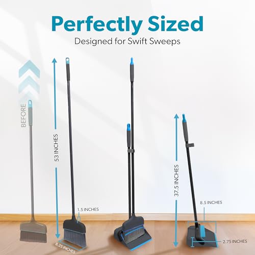 BLACK+DECKER Butler Broom & Dustpan Set - Short Handle, Stand-Up Design - Lightweight, Space-Saving Combo for Kitchen, Living Room, Bathroom, Lobby Floors - Home Cleaning Essential, Black/Blue - size: Black Butler Broom & Dustpan