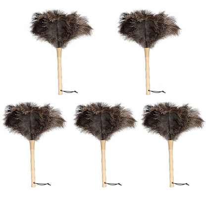 Ostrich Feather Duster 16 inch Fluffy Natural Genuine Ostrich Feathers with Wooden Handle and Eco-Friendly Reusable Handheld Ostrich Feather Duster for Cleaning Supplies(5PCS) - color: Model-a-brown-5 Pieces