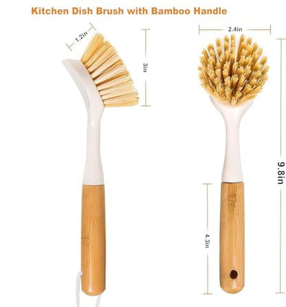 TEZZ 5 Pieces Cast Iron Cleaner Kit Include Stainless Steel Chainmail Scrubber, Dish Scrub Brush, Dual Sided Kitchen Dish Scrubber Sponge, Hot Handle Holder For Cleaning Cast Iron Skillets, Pot & Pans