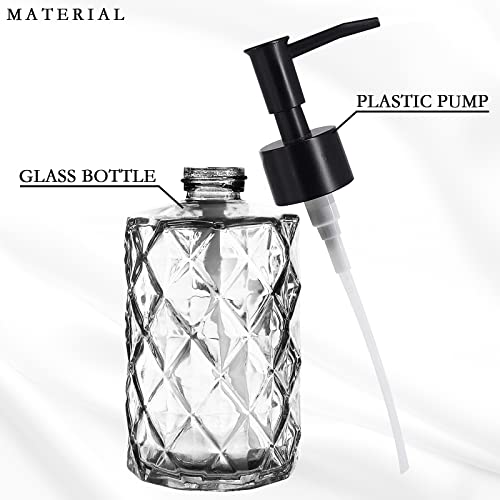 2Pcs Clear Glass Soap Dispenser with Pump, 11oz Diamond Design Refillable Soap Dispenser for Hand Wash, Dish Wash for Dishwashing Liquid, Lotions, Essential Oil - color: Diamond Clear
