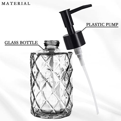 2Pcs Clear Glass Soap Dispenser with Pump, 11oz Diamond Design Refillable Soap Dispenser for Hand Wash, Dish Wash for Dishwashing Liquid, Lotions, Essential Oil - color: Diamond Clear
