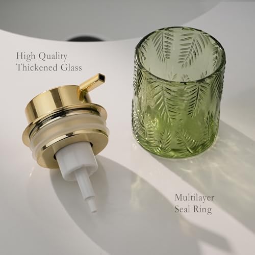 CICUFY Glass Foaming Dispenser - Refillable Lotion or Soap Dispenser for Kitchen & Bathroom, Large Gold Pump (Leaf Pattern - Green) - color: Green, style: Foam/Leaf Pattern