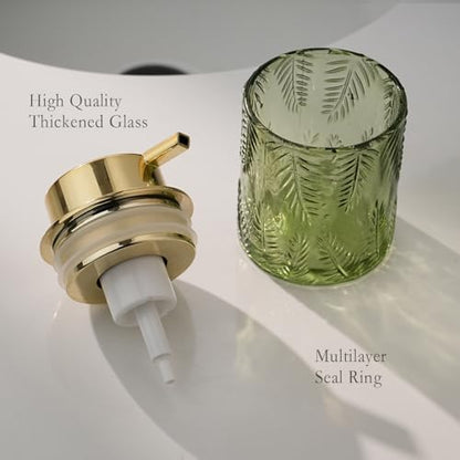 CICUFY Glass Foaming Dispenser - Refillable Lotion or Soap Dispenser for Kitchen & Bathroom, Large Gold Pump (Leaf Pattern - Green) - color: Green, style: Foam/Leaf Pattern