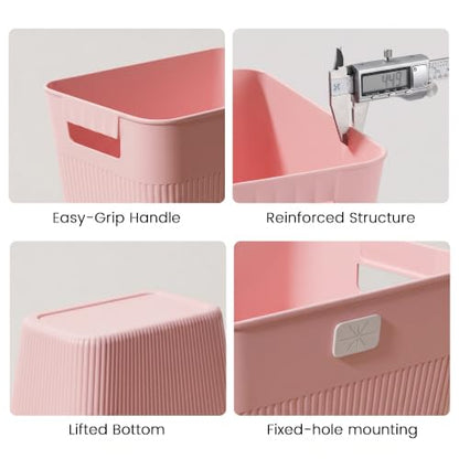 JOYMOOP Slim Trash Can 3-Pack, 2.2 Gallon Plastic Wastebasket for Bathroom, Bedroom, Office, Kitchen with 4 Rolls Bags, Pink - color: Pink, size: 3 pcs Waste Baskets+ 4 Rolls of Trash Bags