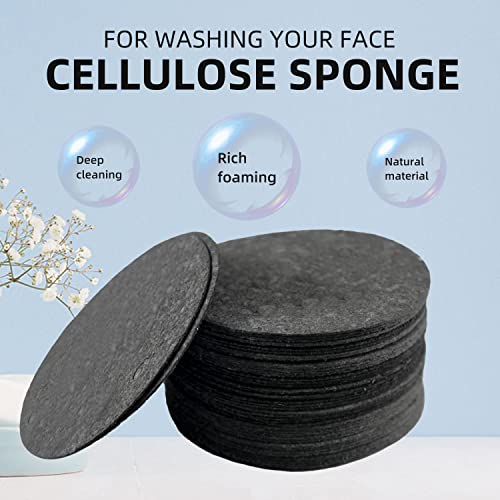 50-Count Facial Sponges Compressed Natural Cellulose Sponge Round Shape Face Sponge for Face Cleansing Exfoliating and Makeup Removal, Black - color: 50- Pack Black