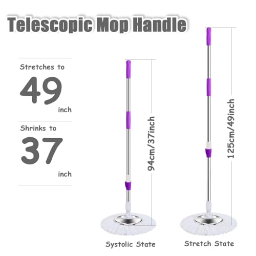 Spin Mop Replacement Mop Handle, 49-inch 360 Degrees Rotating Telescopic Replacement Mop Stick with Stainless Steel Disc for Spin Mop Bucket Cleaning System (Stainless Steel Disc, Red) - color: Red, style: Stainless Steel