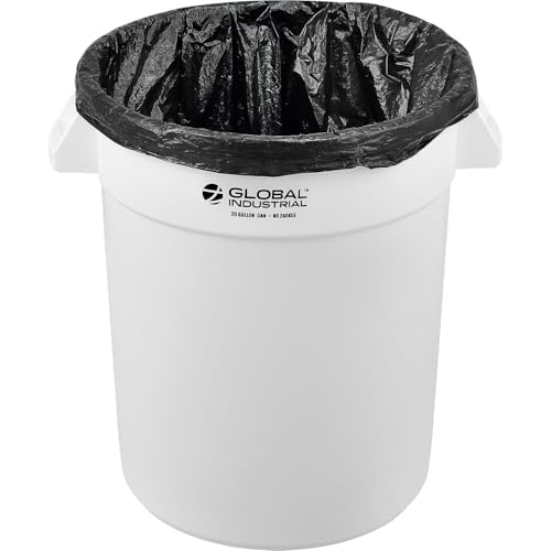 Global Industrial Commercial Round Trash Can, 20 Gallon Capacity, Plastic Garbage Can, Indoor and Outdoor Utility Trash Can, White, 19" W x 22-1/2"H, No Lid - color: White