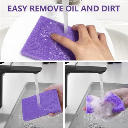 Cellulose Sponges, Large Size 4" x 6" x 1" - Heavy Duty Scrub Kitchen Sponge, Clean Tough Messes Without Scratching Kitchen Cleaning Pads, Pop Up Eco DIY (6 Pack), Purple - color: Purple