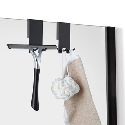 Shower Door Hooks - Towel Hooks for Bathroom Frameless Glass, Squeegee Hook, Over Glass Hook - Black Stainless Steel 2 Pack
